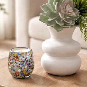 Mexican‎ Glass Jar Pebbled Multi-colored Soy Wax Candle -Light Sandalwood Scent